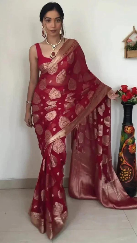 Ready To Wear 1 minutes saree Red