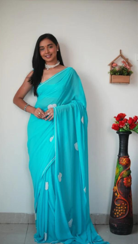 Ready To Wear 1 minutes Blue saree.