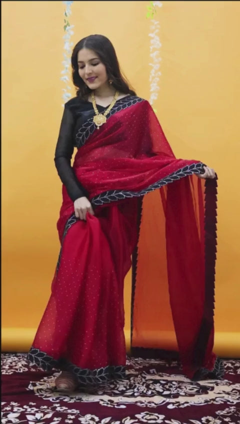 Rose Red | Ready to Wear Red Georgette Saree